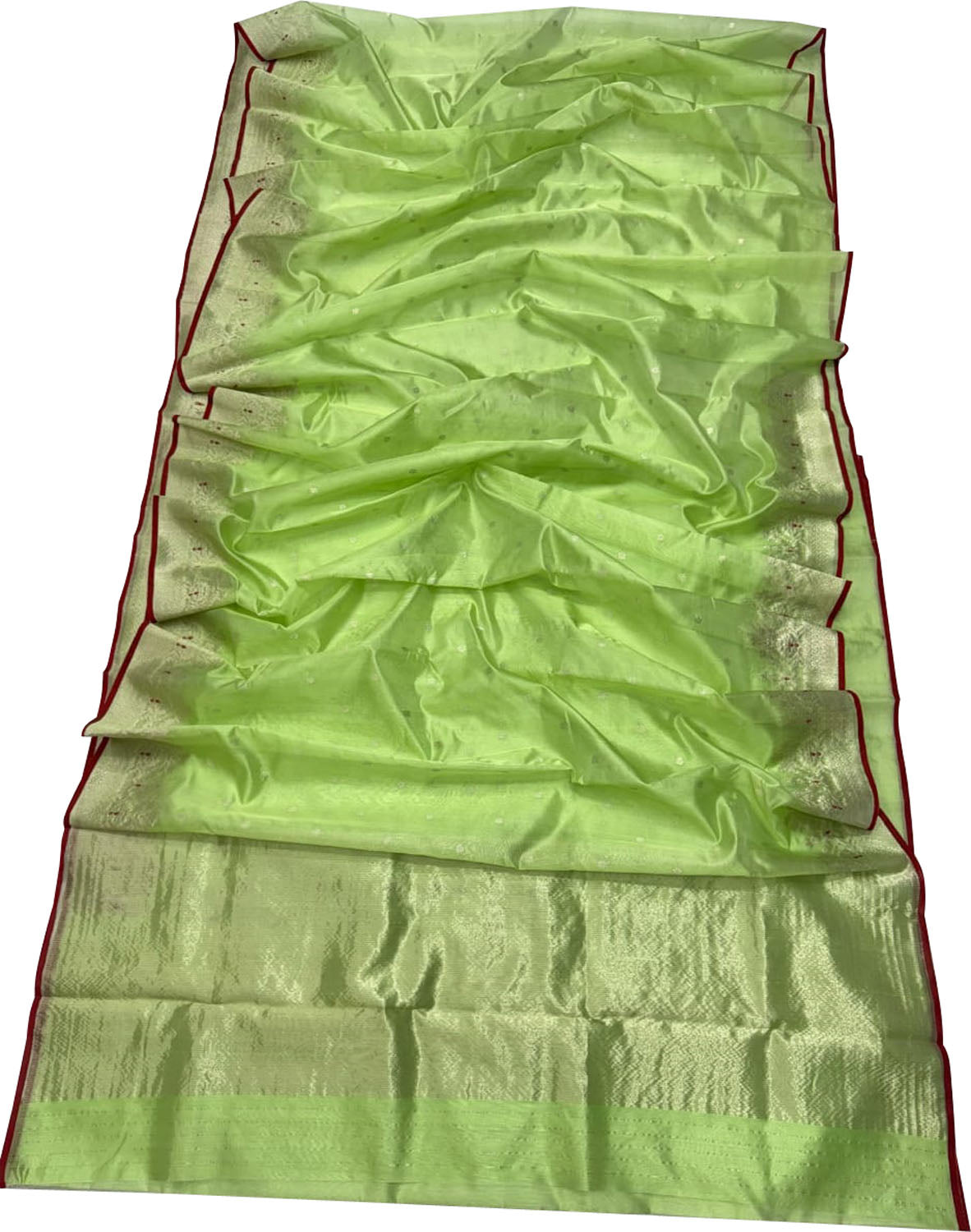 Green Chanderi Handloom Pure Silk Small Booti Design Saree - Luxurion World