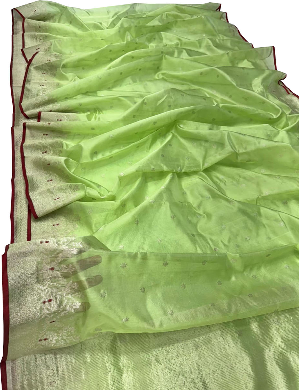Green Chanderi Handloom Pure Silk Small Booti Design Saree - Luxurion World