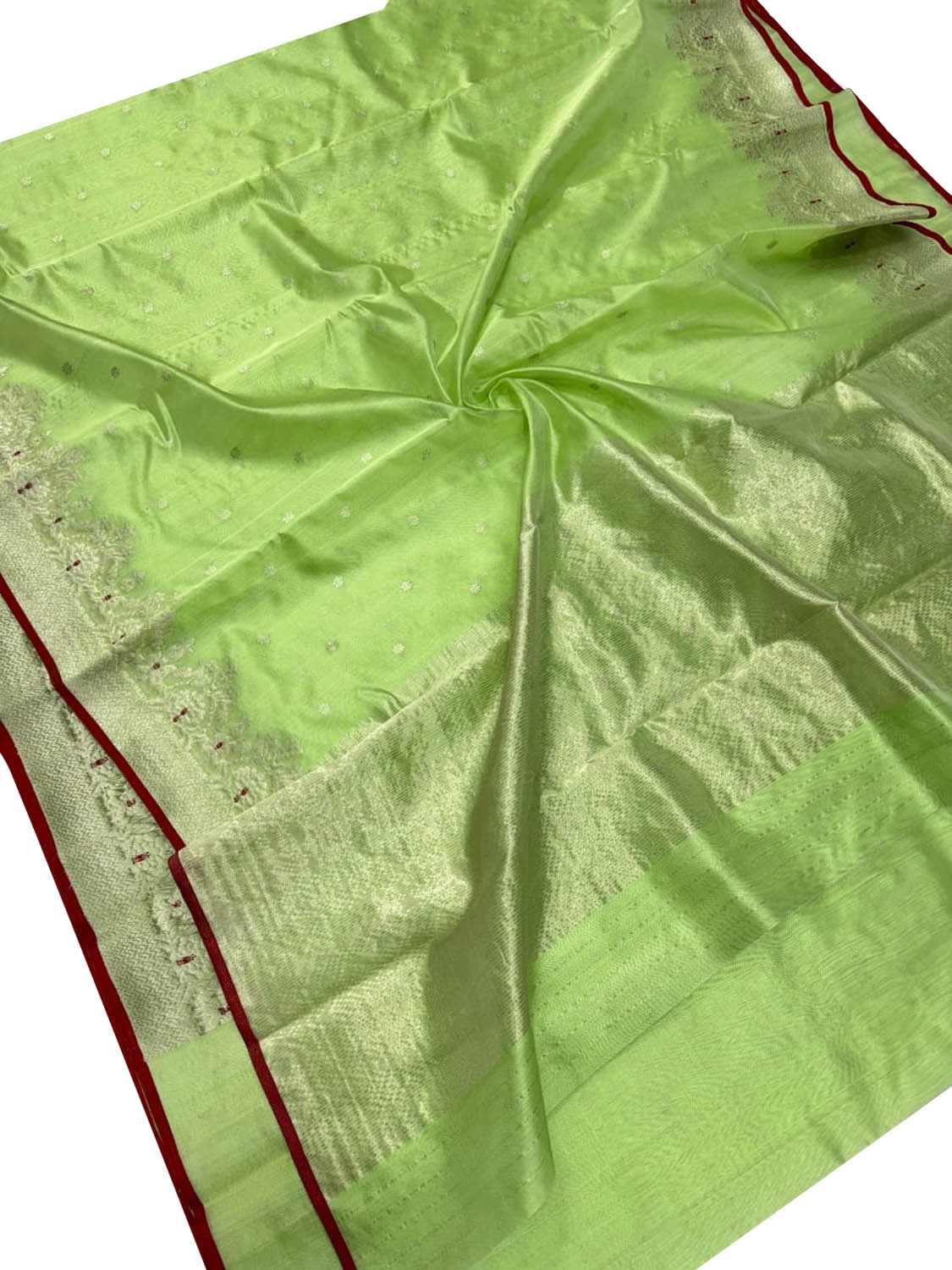 Green Chanderi Handloom Pure Silk Small Booti Design Saree - Luxurion World