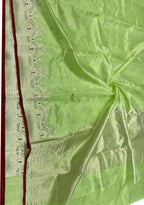 Green Chanderi Handloom Pure Silk Small Booti Design Saree - Luxurion World