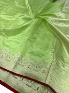 Green Chanderi Handloom Pure Silk Small Booti Design Saree - Luxurion World