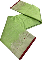 Green Chanderi Handloom Pure Silk Small Booti Design Saree - Luxurion World