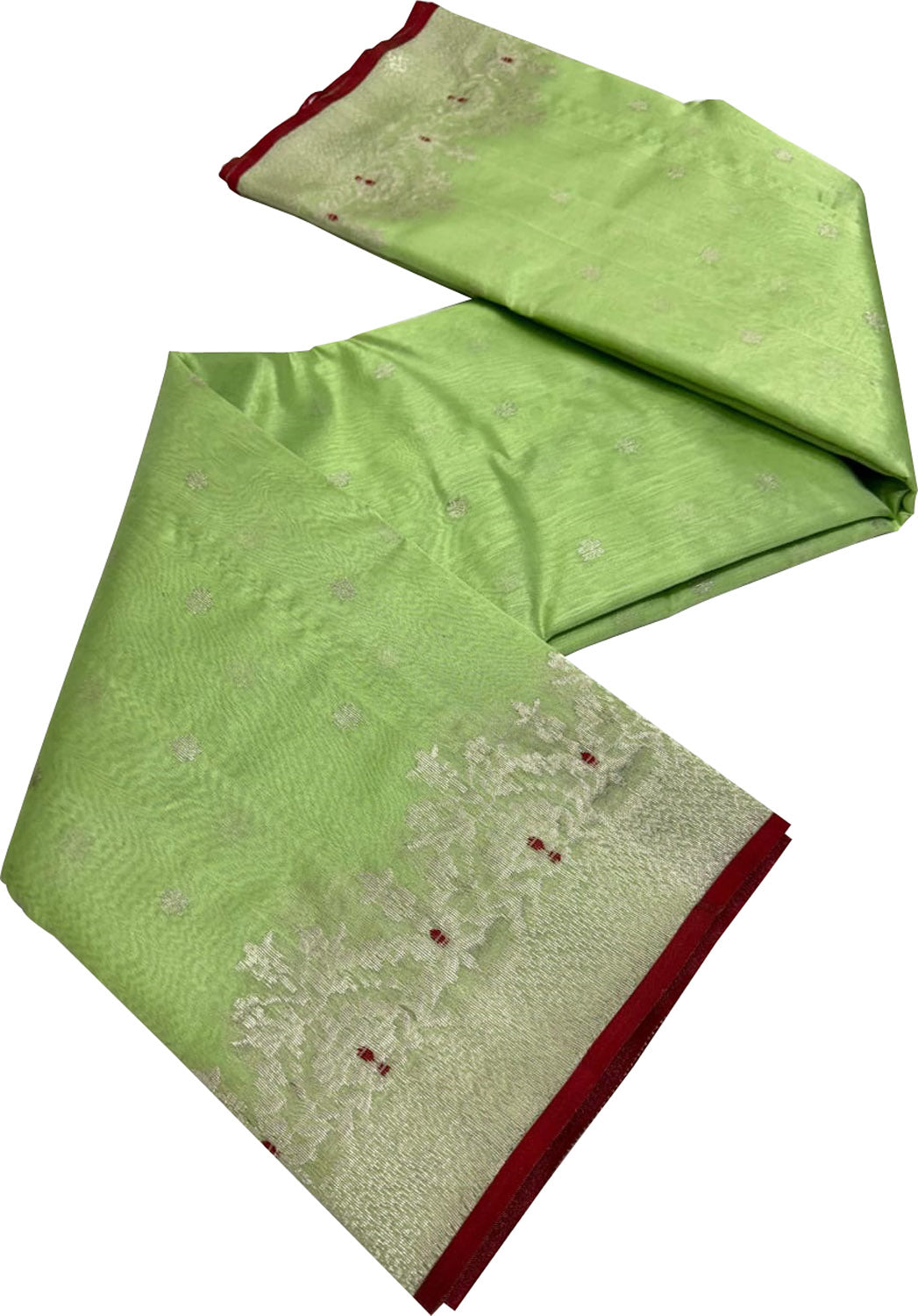 Green Chanderi Handloom Pure Silk Small Booti Design Saree - Luxurion World