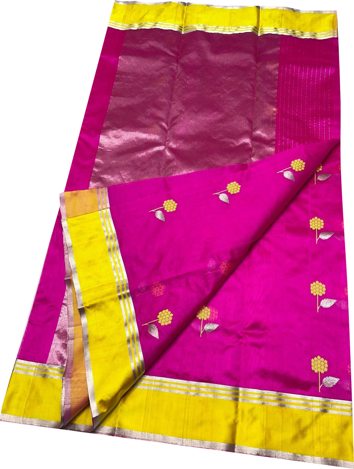 Pink Chanderi Handloom Pure Silk Flower Design Saree - Luxurion World