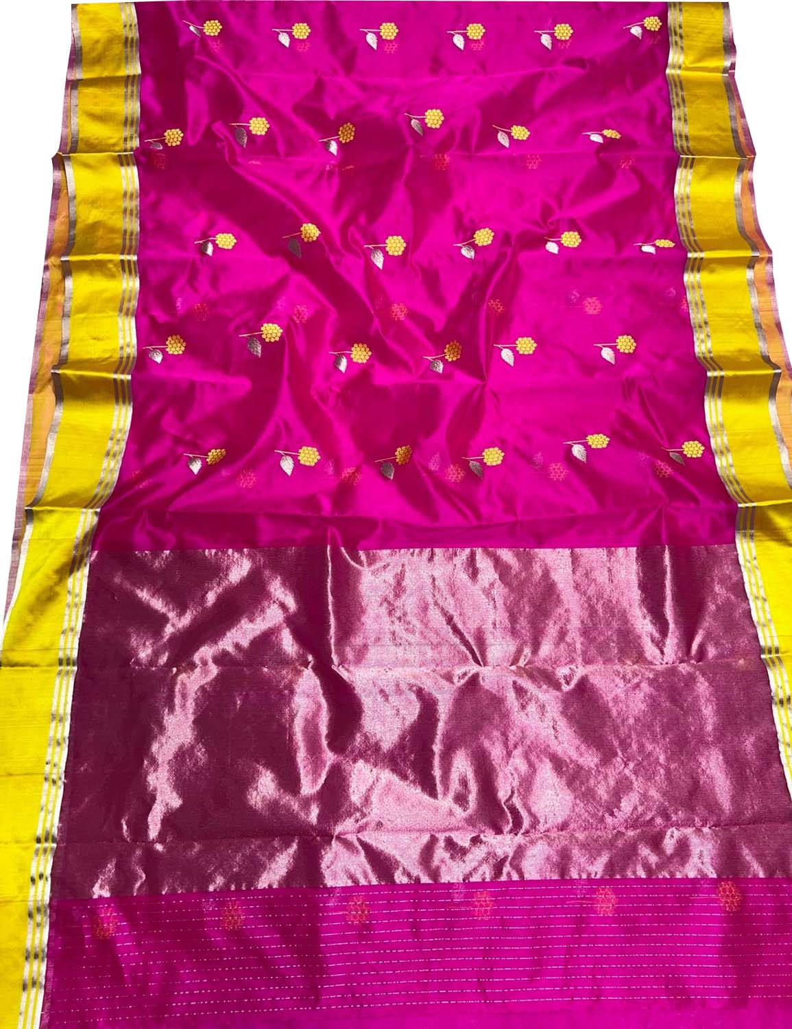 Pink Chanderi Handloom Pure Silk Flower Design Saree - Luxurion World