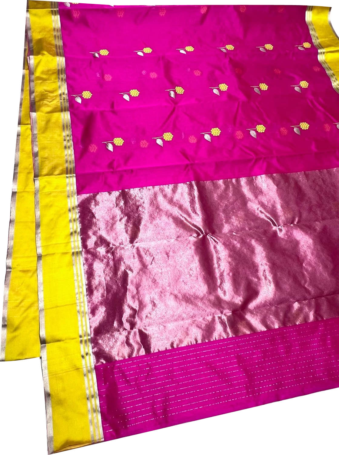 Pink Chanderi Handloom Pure Silk Flower Design Saree - Luxurion World