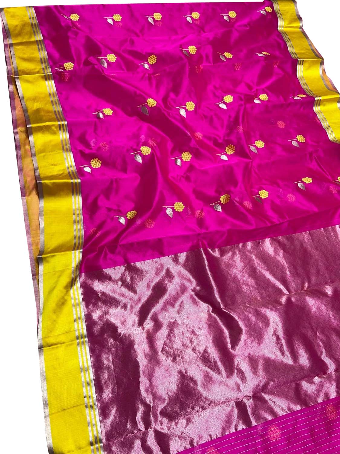 Pink Chanderi Handloom Pure Silk Flower Design Saree - Luxurion World