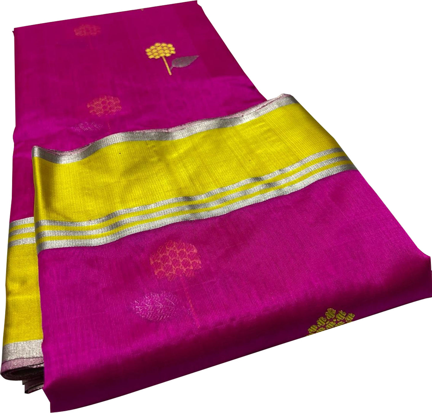 Pink Chanderi Handloom Pure Silk Flower Design Saree - Luxurion World