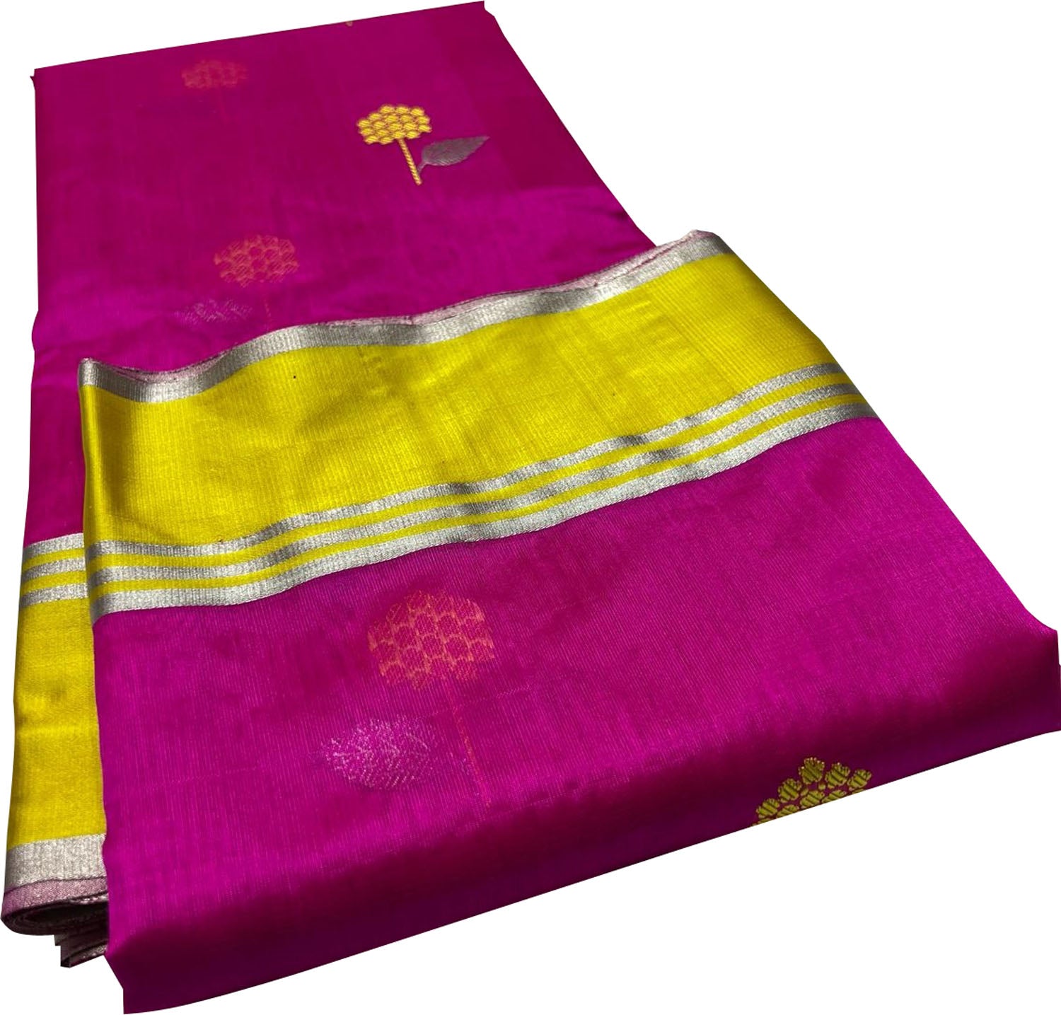 Pink Chanderi Handloom Pure Silk Flower Design Saree - Luxurion World