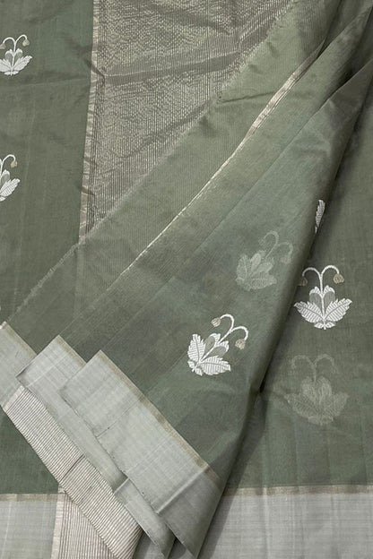 Grey Chanderi Handloom Pure Silk Saree - Luxurion World