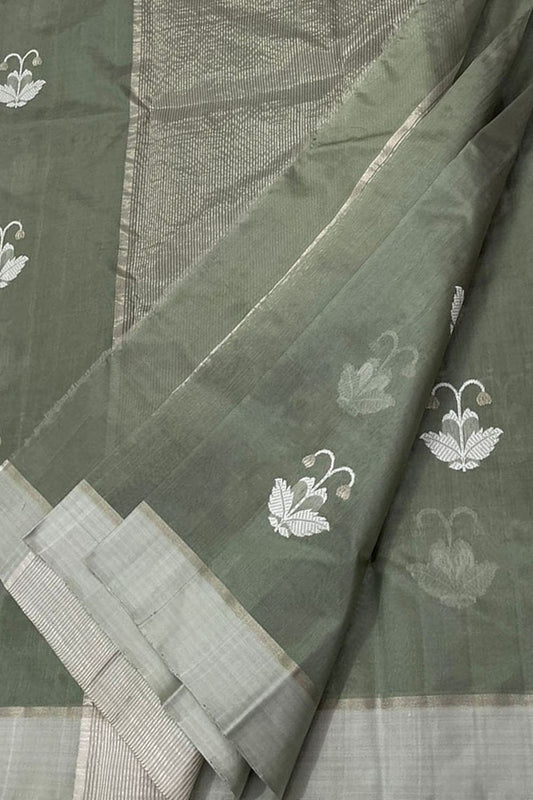 Grey Chanderi Handloom Pure Silk Saree - Luxurion World
