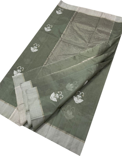 Grey Chanderi Handloom Pure Silk Saree - Luxurion World