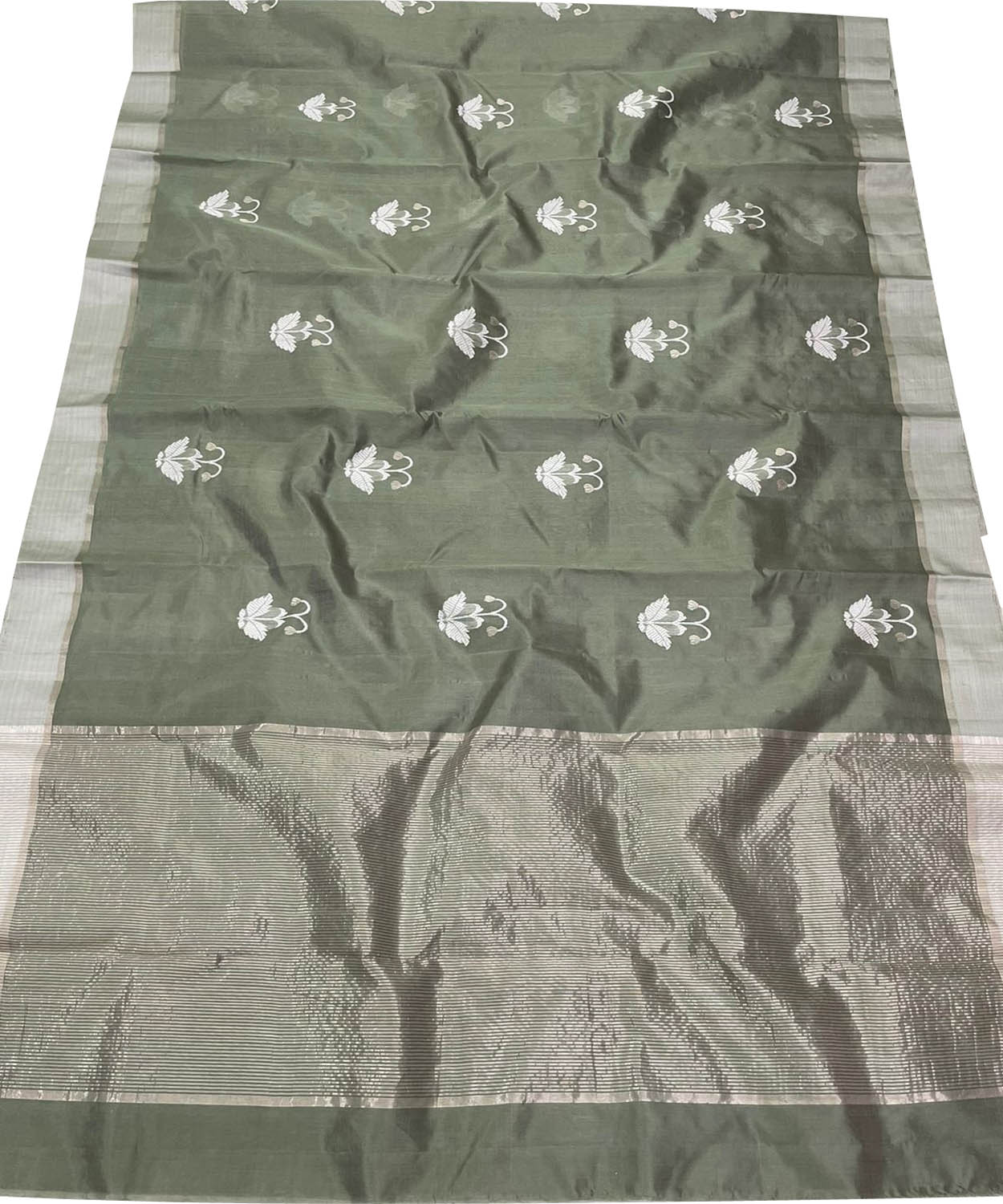 Grey Chanderi Handloom Pure Silk Saree - Luxurion World