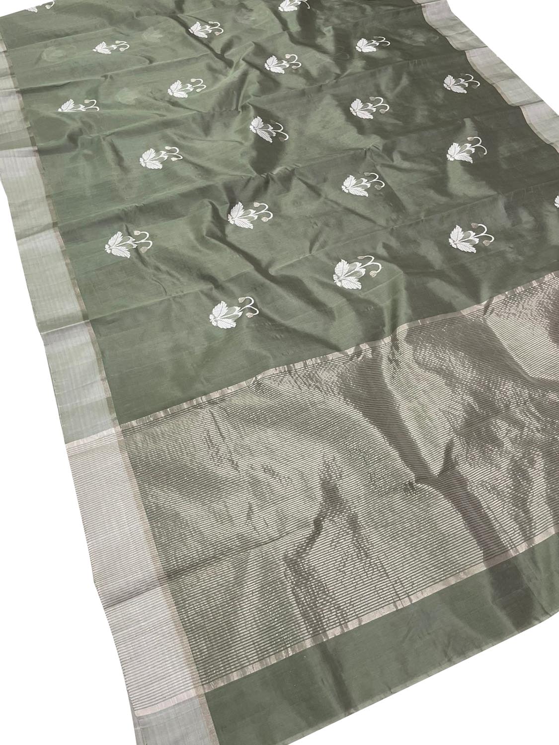 Grey Chanderi Handloom Pure Silk Saree - Luxurion World