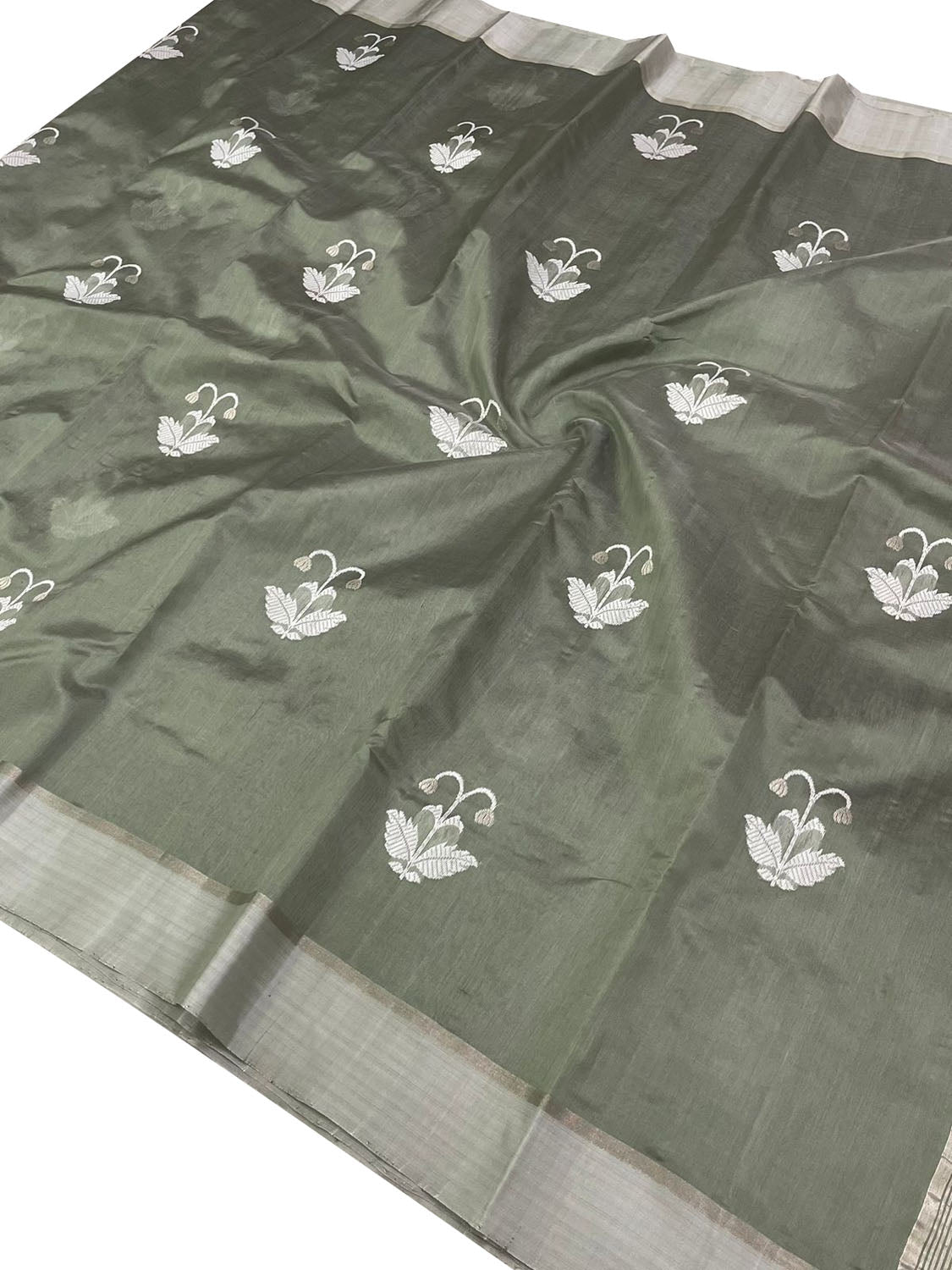 Grey Chanderi Handloom Pure Silk Saree - Luxurion World