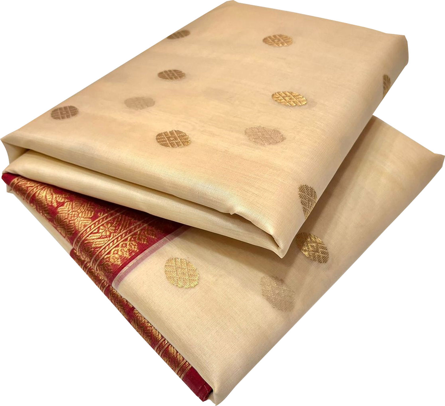 Off White Chanderi Handloom Katan Silk Booti Design Saree - Luxurion World