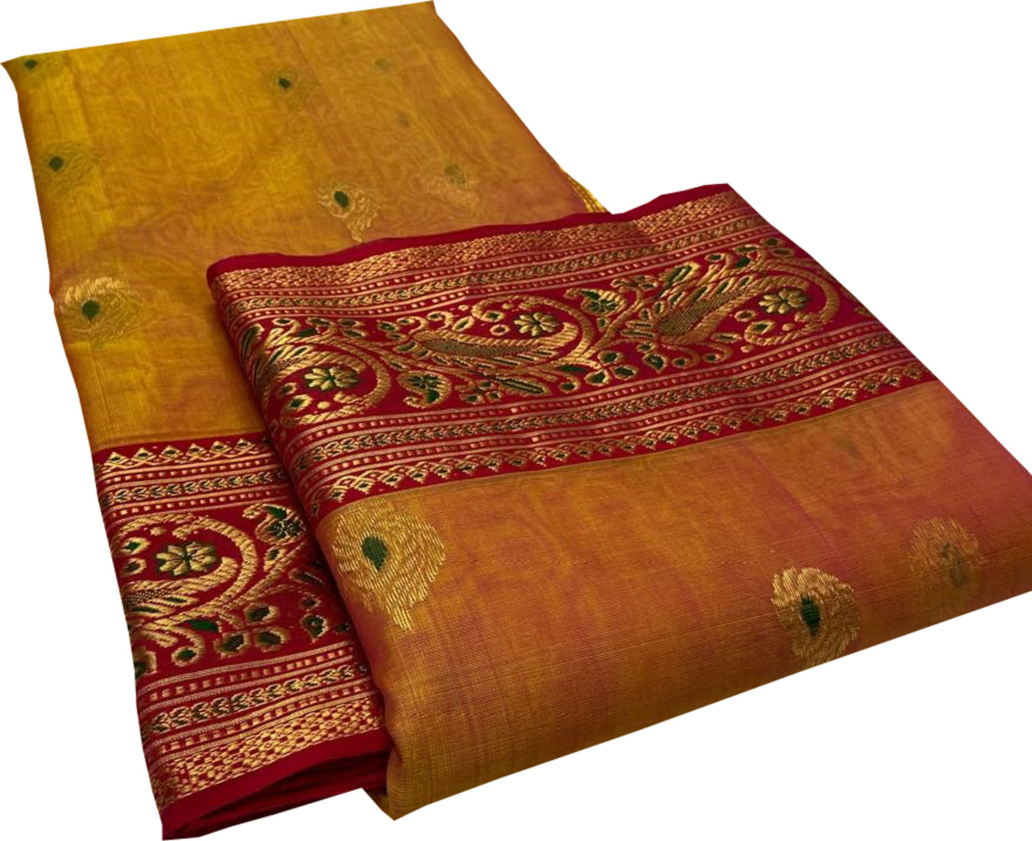 Orange And Yellow Shot Chanderi Handloom Katan Silk Saree - Luxurion World