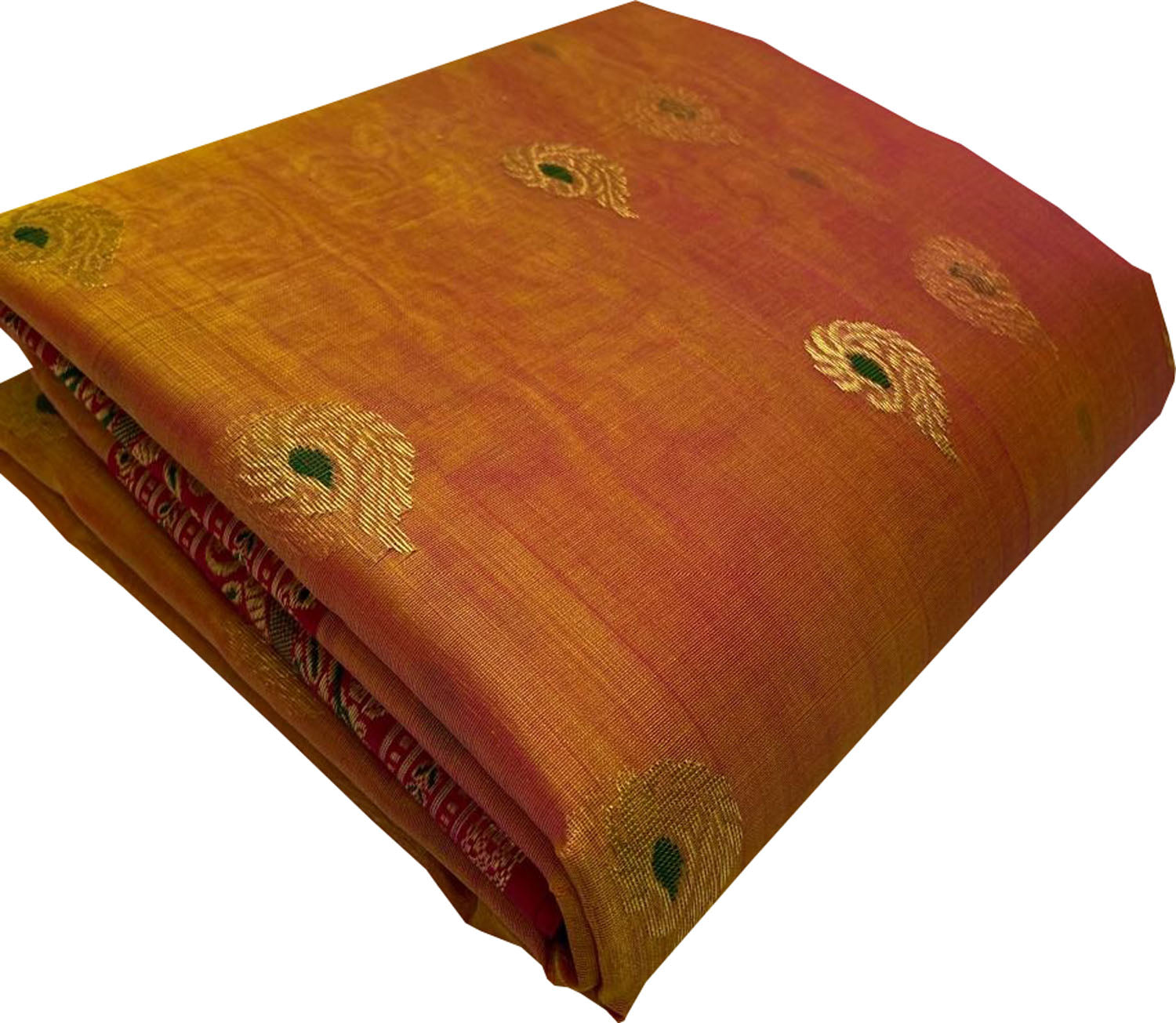 Orange And Yellow Shot Chanderi Handloom Katan Silk Saree - Luxurion World