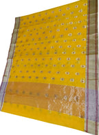 Yellow Chanderi Handloom Katan Silk Flower Design Saree - Luxurion World