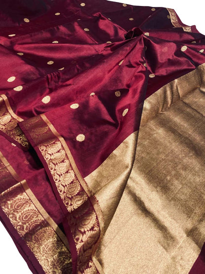 Exquisite Maroon Chanderi Handloom Pure Silk Booti Design Saree - Luxurion World