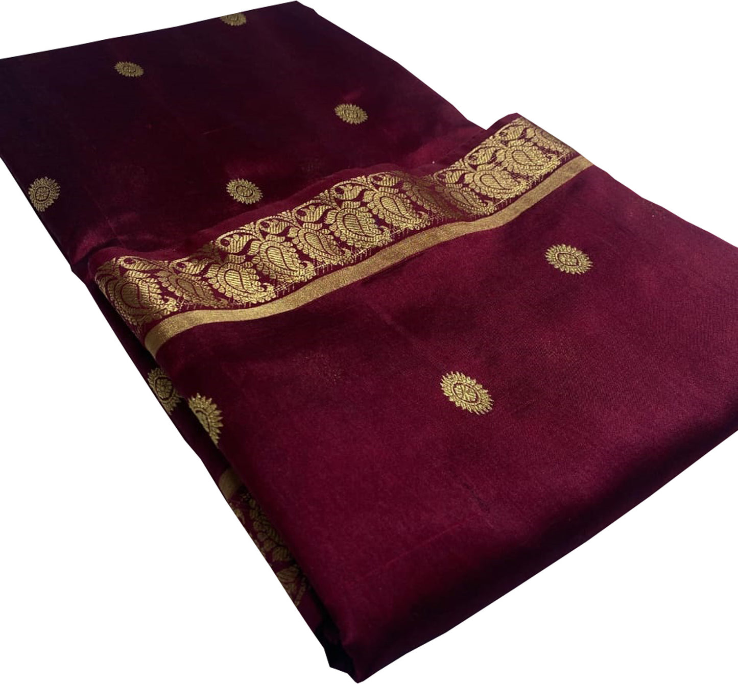 Exquisite Maroon Chanderi Handloom Pure Silk Booti Design Saree - Luxurion World