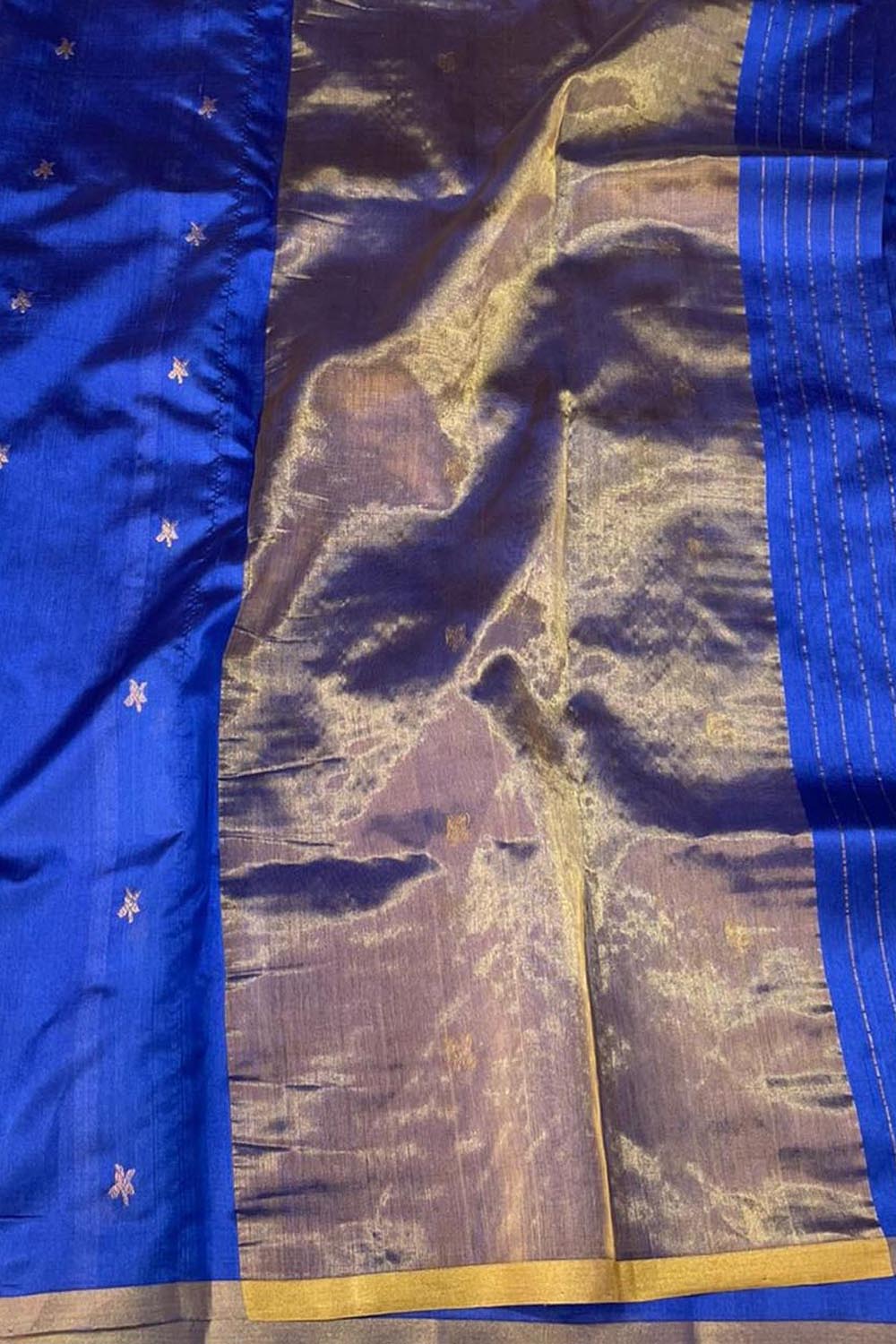 Blue Chanderi Handloom Pure Silk Booti Design Saree - Luxurion World