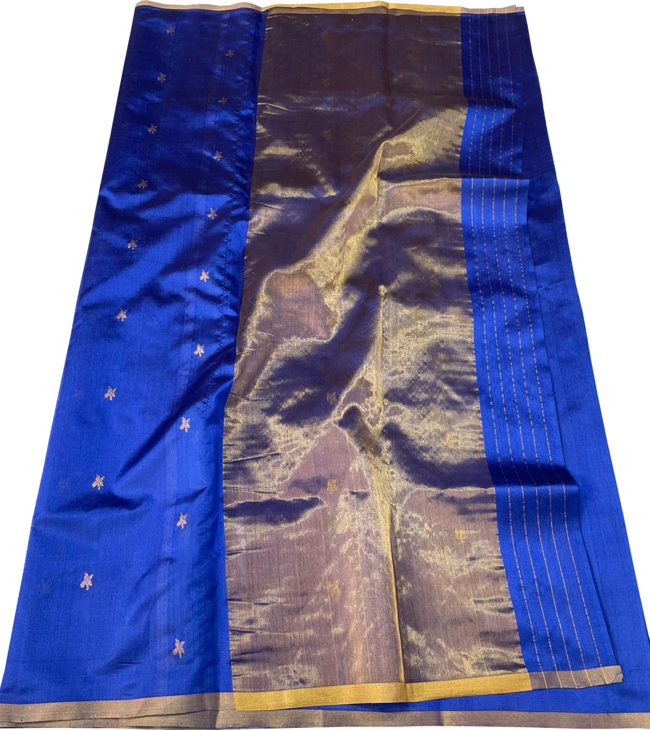 Blue Chanderi Handloom Pure Silk Booti Design Saree - Luxurion World