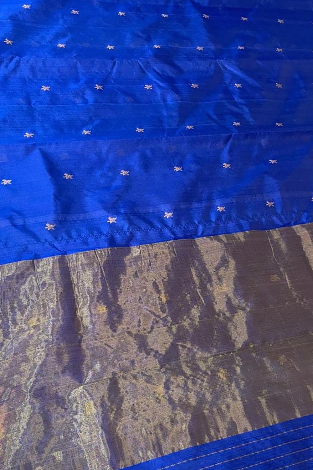 Blue Chanderi Handloom Pure Silk Booti Design Saree - Luxurion World