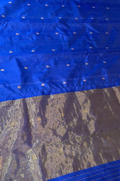 Blue Chanderi Handloom Pure Silk Booti Design Saree - Luxurion World