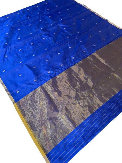Blue Chanderi Handloom Pure Silk Booti Design Saree - Luxurion World