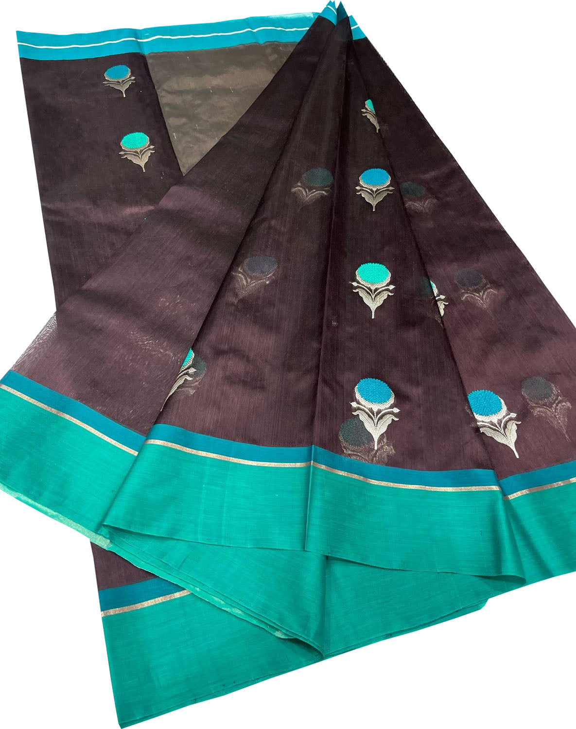 Brown Chanderi Handloom Pure Silk Flower Design Saree - Luxurion World
