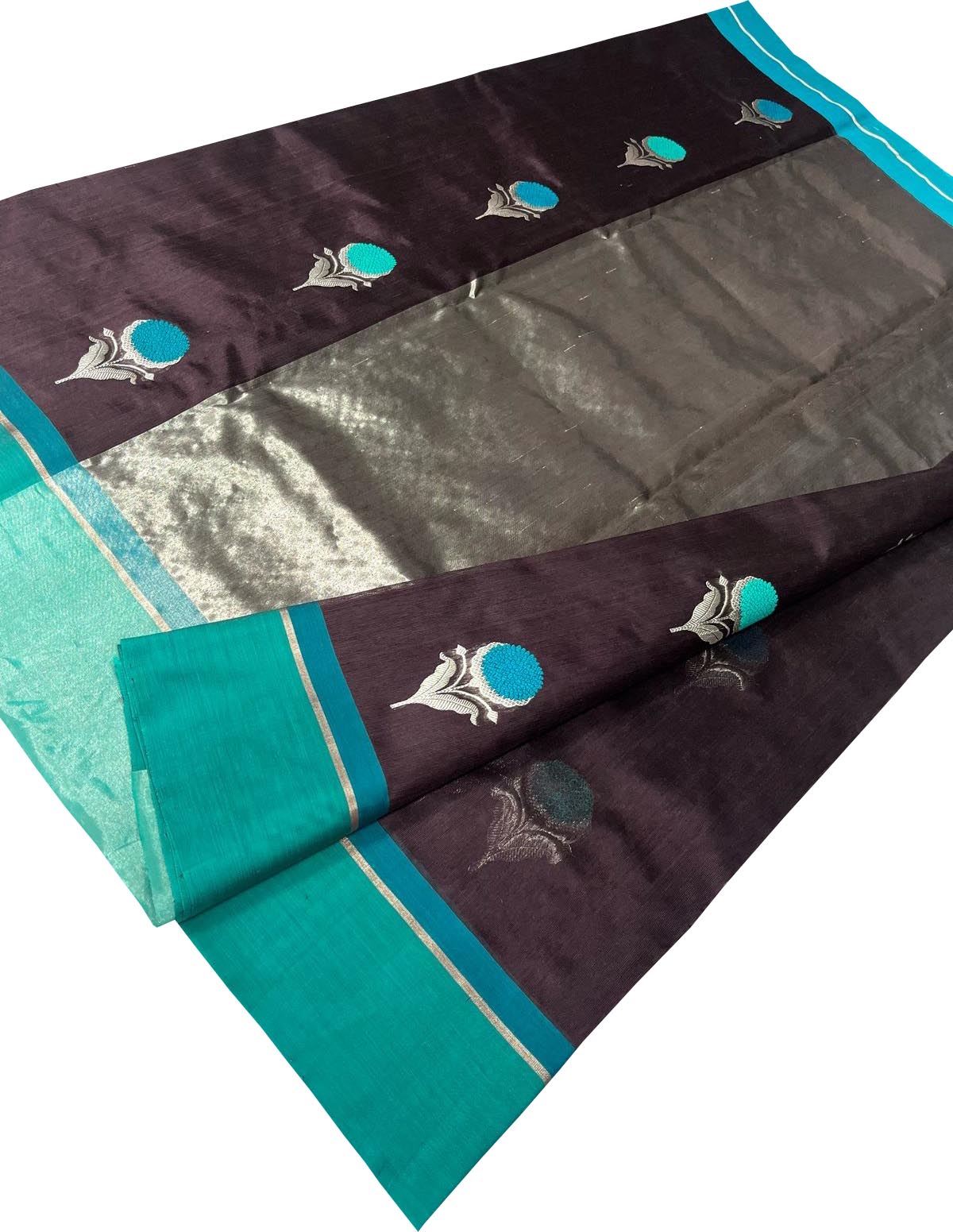Brown Chanderi Handloom Pure Silk Flower Design Saree - Luxurion World