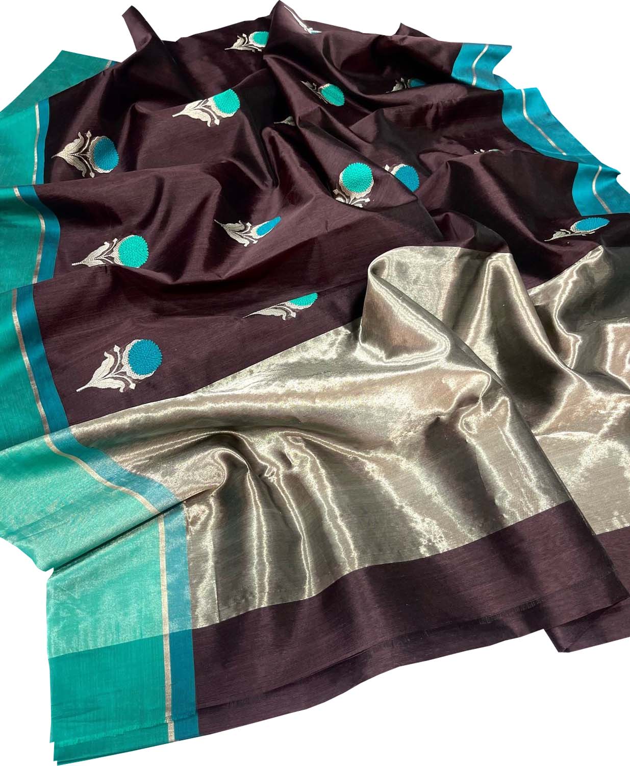 Brown Chanderi Handloom Pure Silk Flower Design Saree - Luxurion World