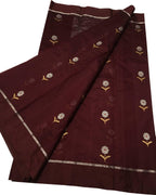 Maroon Chanderi Handloom Pure Silk Flower Design Saree - Luxurion World