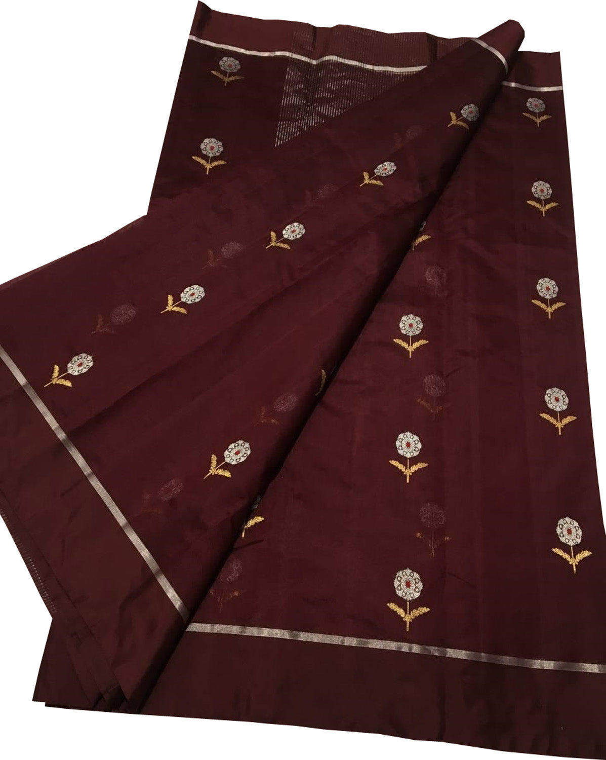 Maroon Chanderi Handloom Pure Silk Flower Design Saree - Luxurion World