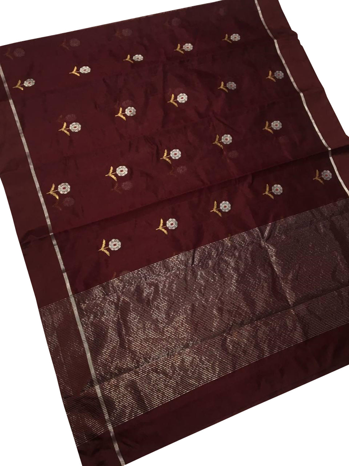 Maroon Chanderi Handloom Pure Silk Flower Design Saree - Luxurion World