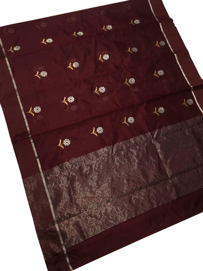 Maroon Chanderi Handloom Pure Silk Flower Design Saree - Luxurion World