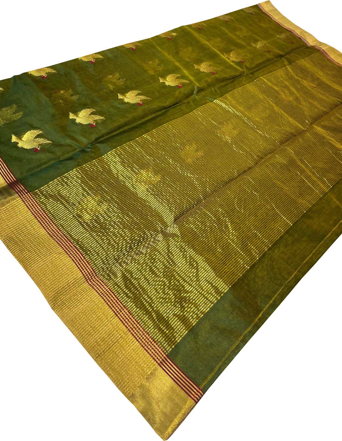 Green Chanderi Handloom Pure Silk Bird Design Saree - Luxurion World