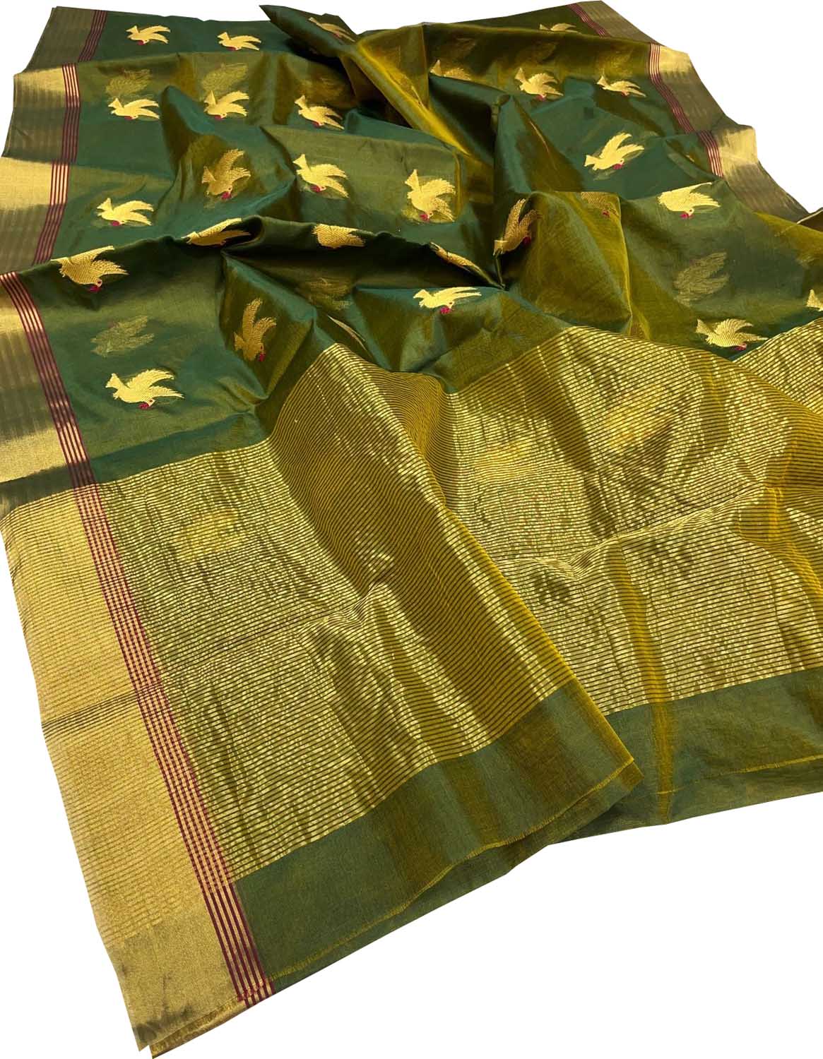 Green Chanderi Handloom Pure Silk Bird Design Saree - Luxurion World