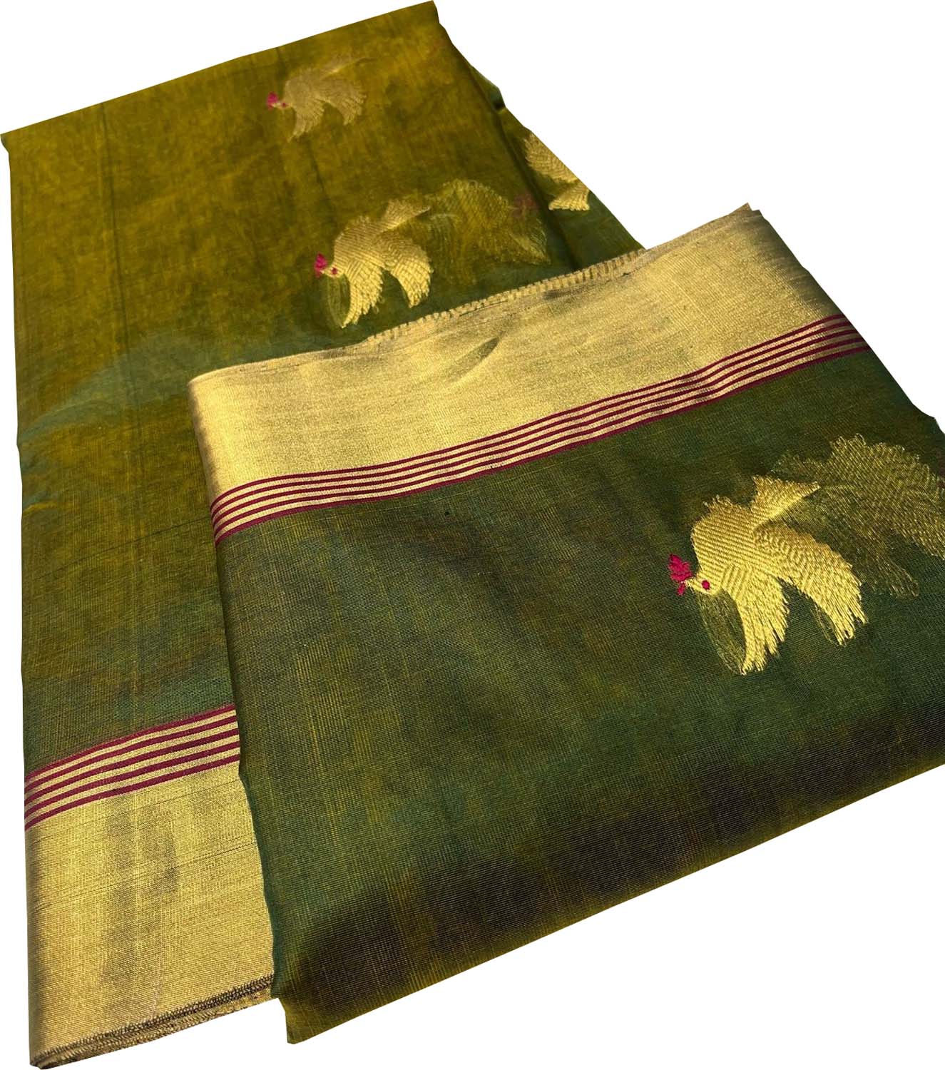 Green Chanderi Handloom Pure Silk Bird Design Saree - Luxurion World