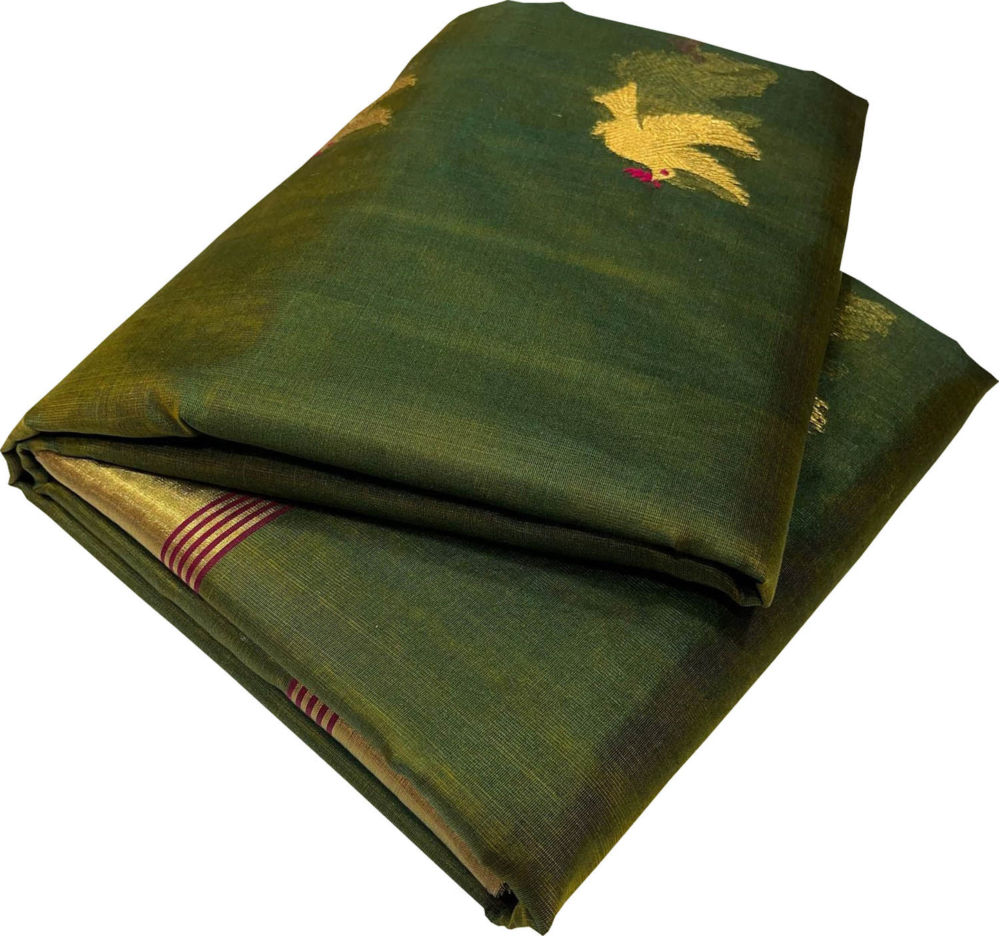 Green Chanderi Handloom Pure Silk Bird Design Saree - Luxurion World