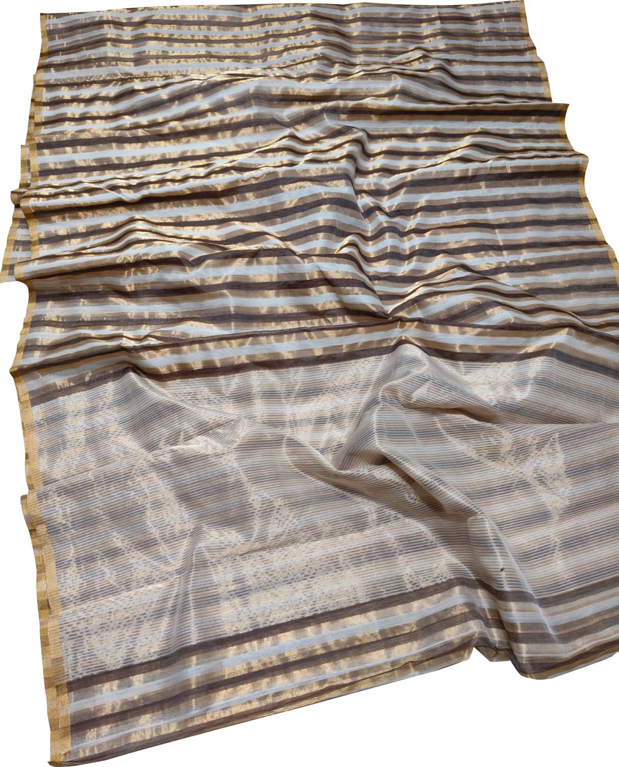 Golden Chanderi Handloom Pure Cotton Silk Stripes Design Saree - Luxurion World