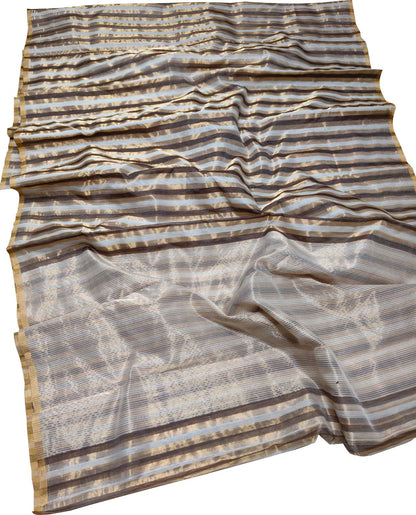 Golden Chanderi Handloom Pure Cotton Silk Stripes Design Saree - Luxurion World