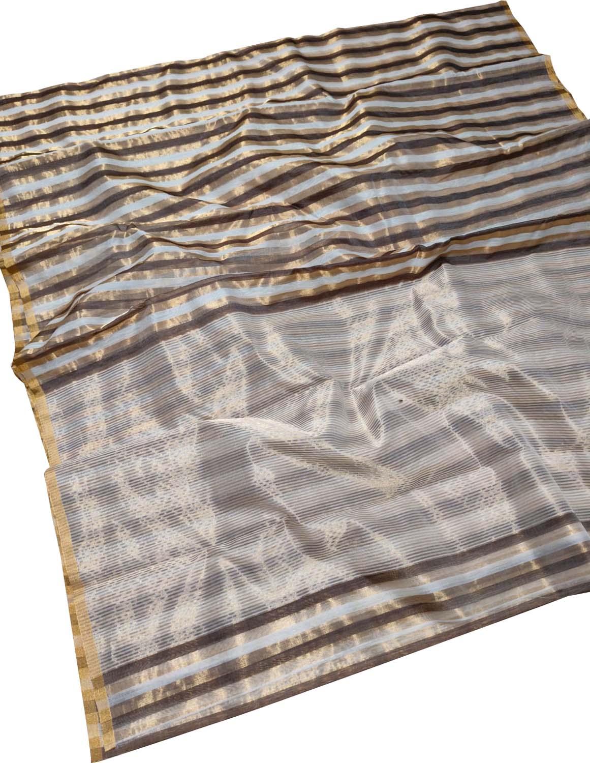Golden Chanderi Handloom Pure Cotton Silk Stripes Design Saree - Luxurion World