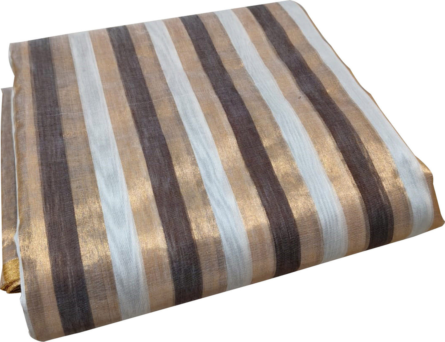 Golden Chanderi Handloom Pure Cotton Silk Stripes Design Saree - Luxurion World