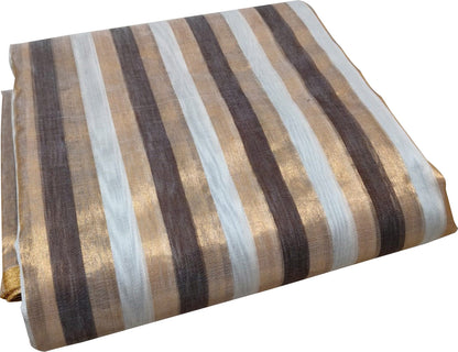 Golden Chanderi Handloom Pure Cotton Silk Stripes Design Saree - Luxurion World
