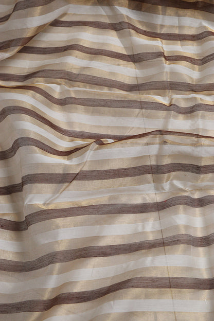 Golden Chanderi Handloom Pure Cotton Silk Stripes Design Saree - Luxurion World