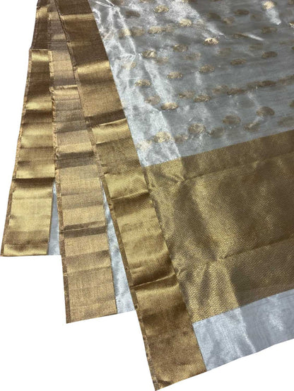 Exquisite Off White And Golden Chanderi Handloom Pure Tissue Silk Saree - Luxurion World