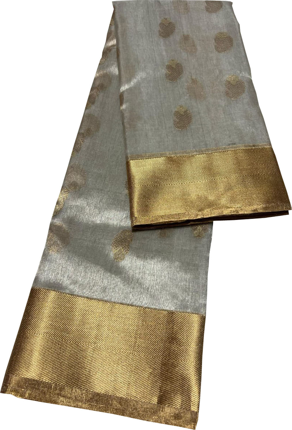 Exquisite Off White And Golden Chanderi Handloom Pure Tissue Silk Saree - Luxurion World