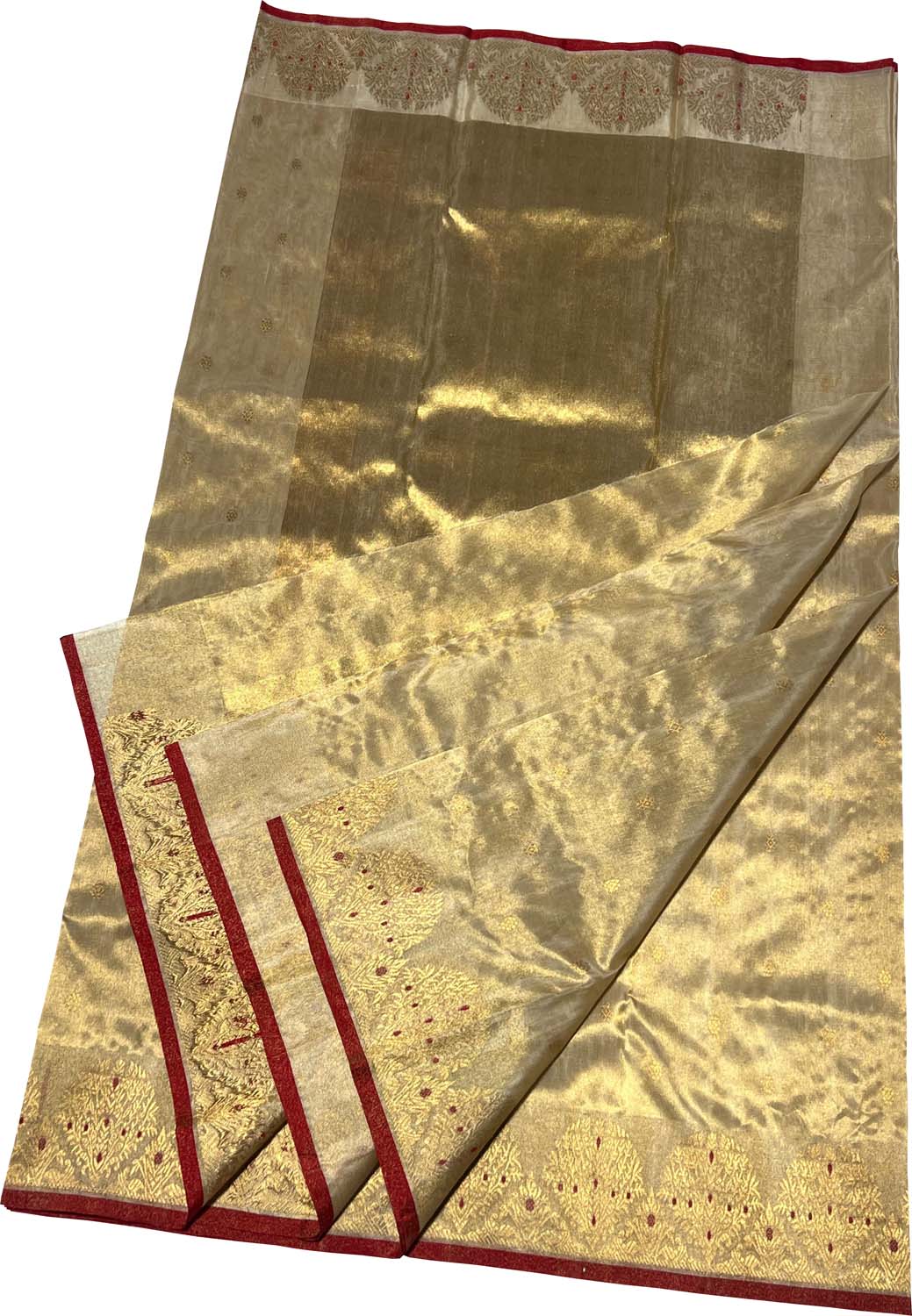 Golden Chanderi Handloom Pure Tissue Silk Booti Design Saree - Luxurion World